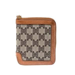Pre Owned Celine Brown/Grey Canvas and Leather Macadam Compact Wallet
