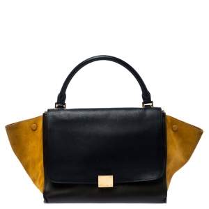 Pre Owned Celine Tri Color Leather and Suede Medium Trapeze Top Handle Bag