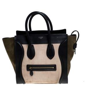 Pre Owned Celine Tri Color Nubuck and Leather Mini Luggage Tote
