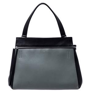 Pre Owned Celine Black/Grey Leather Medium Edge Top Handle Bag