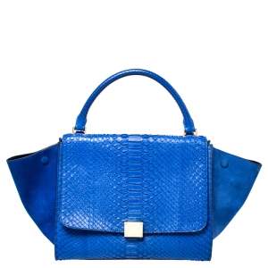 Celine Blue Python and Suede Medium Trapeze Top Handle Bag