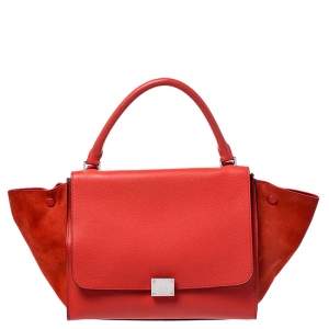 Pre Owned Celine Orange Leather and Suede Medium Trapeze Bag