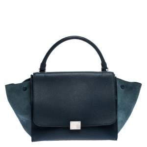 Pre Owned Celine Blue Leather and Suede Medium Trapeze Bag