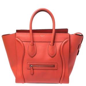 Pre Owned Celine Orange Leather Mini Luggage Tote