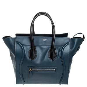 Pre Owned Celine Blue/Black Leather Mini Luggage Tote
