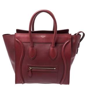 Pre Owned Celine Red Leather Mini Luggage Tote