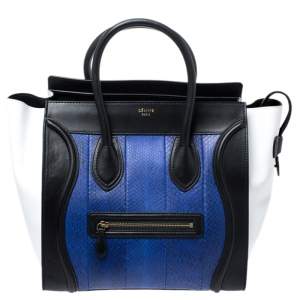 Pre Owned Celine Tri Color Python Embossed Leather Mini Luggage Tote