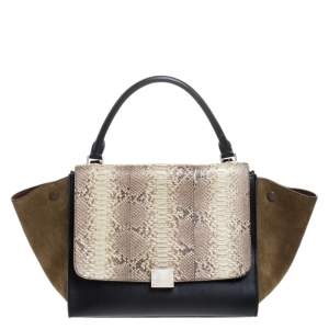 Pre Owned Celine Multicolor Python/Suede and Leather Medium Trapeze Top Handle Bag