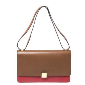 Pre Owned Celine Brown/Red Leather Large Classic Box Bag