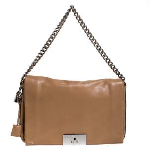 Pre Owned Celine Beige Leather Turnlock Flap Shoulder Bag
