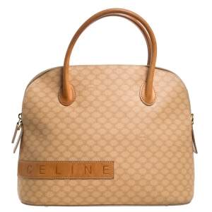 Pre Owned Celine Beige Coated Canvas Vintage Macadam Satchel