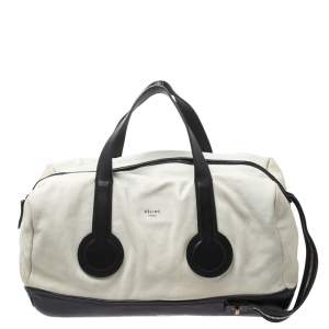 Celine White/Black Leather Vintage Weekender Bag