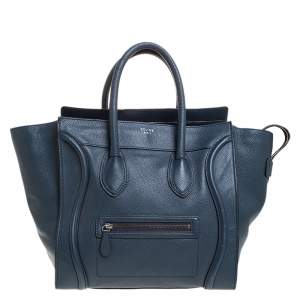 Pre Owned Celine Dark Blue Leather Mini Luggage Tote