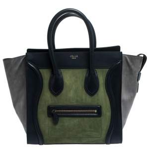 Pre Owned Celine Tri Color Nubuck and Leather Mini Luggage Tote