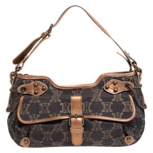 Pre Owned Celine Grey/Metallic Macadam Fabric and Leather Shoulder Bag