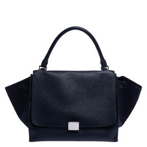 Pre Owned Celine Navy Blue Leather Medium Trapeze Top Handle Bag