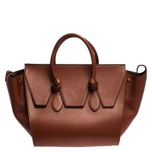 Pre Owned Celine Copper Leather Small Tie Tote