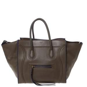 Pre Owned Celine Khaki Leather Medium Phantom Luggage Tote 
