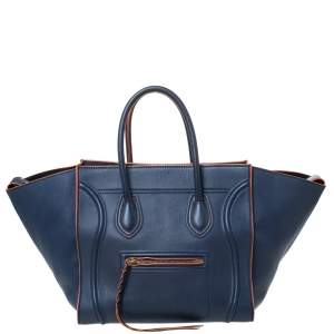 Pre Owned Celine Navy Blue Leather Medium Phantom Luggage Tote 