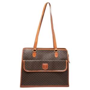 Pre Owned Celine Brown/Tan Macadam Coated Canvas and Leather Tote