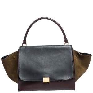 Pre Owned Celine Tricolor Leather and Suede Large Trapeze Top Handle Bag