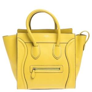 Pre Owned Celine Yellow Leather Mini Luggage Tote