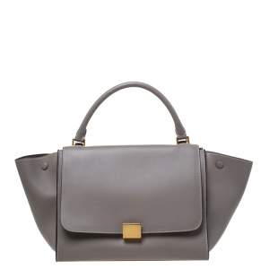 Pre Owned Celine Grey Leather Medium Trapeze Top Handle Bag