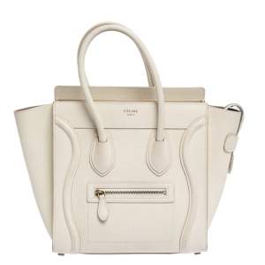 Pre Owned Celine Off White Leather Micro Luggage Tote