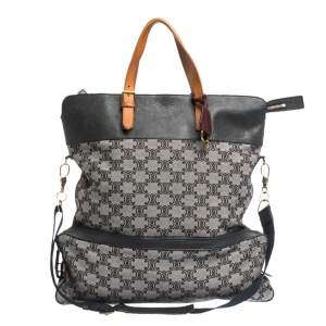 Pre Owned Celine Blue/Brown Macadam Canvas and Leather Vertical Tote