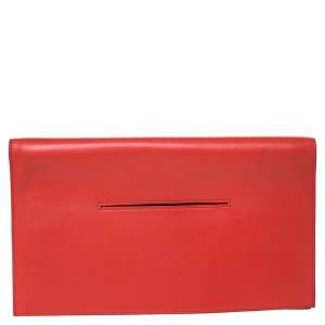 Pre Owned Celine Orange Leather Foldover Slim Clutch