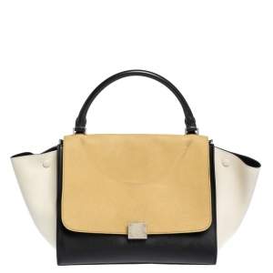 Pre Owned Celine Tri Color Nubuck and Leather Medium Trapeze Top Handle Bag