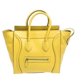 Pre Owned Celine Yellow Leather Mini Luggage Tote 