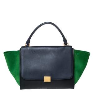Pre Owned Celine Tri Color Leather and Suede Medium Trapeze Bag