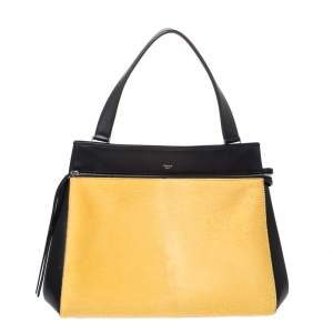 Pre Owned Celine Black/Yellow Calfhair and Leather Medium Edge Top Handle Bag