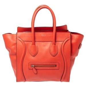 Pre Owned Celine Orange Leather Mini Luggage Tote