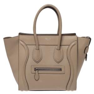 Pre Owned Celine Beige Leather Micro Luggage Tote
