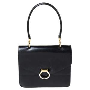 Pre Owned Celine Black Leather Vintage Flap Top Handle Bag