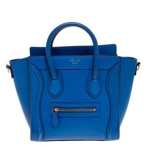 Pre Owned Celine Blue Leather Nano Luggage Tote