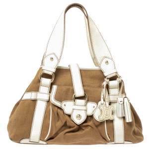 Pre Owned Celine Brown/White Canvas and Leather Boogie Tote