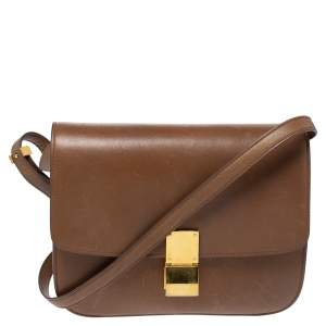Pre Owned Celine Brown Leather Medium Classic Box Shoulder Bag