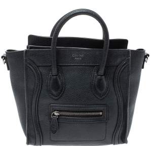 Pre Owned Celine Black Leather Nano Luggage Tote
