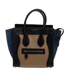Pre Owned Celine Tri Color Leather Micro Luggage Tote