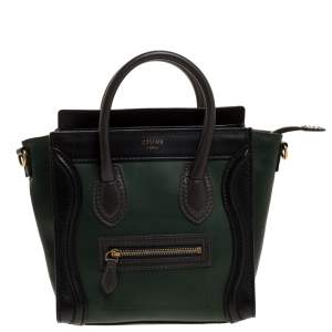 Pre Owned Celine Green/Black Leather Nano Luggage Tote