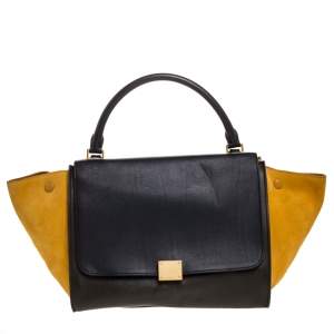 Pre Owned Celine Multicolor Leather and Suede Medium Trapeze Top Handle Bag