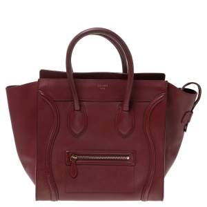 Pre Owned Celine Red Leather Mini Luggage Tote