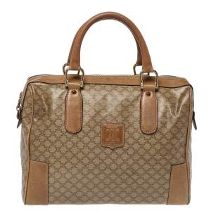 Celine Beige Coated Canvas and Leather Macadam Boston Bag