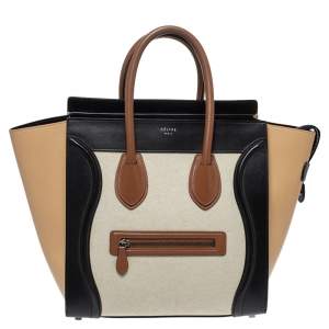 Pre Owned Celine Multicolor Leather and Canvas Mini Luggage Tote