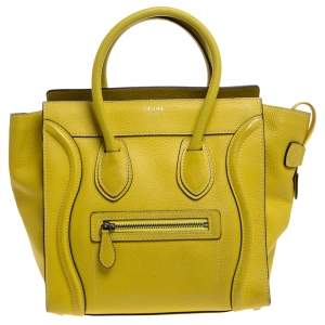 Pre Owned Celine Yellow Leather Micro Luggage Tote