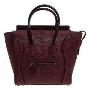 Pre Owned Celine Burgundy Python Micro Luggage Tote