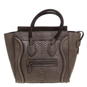 Pre Owned Celine Grey Python Micro Luggage Tote